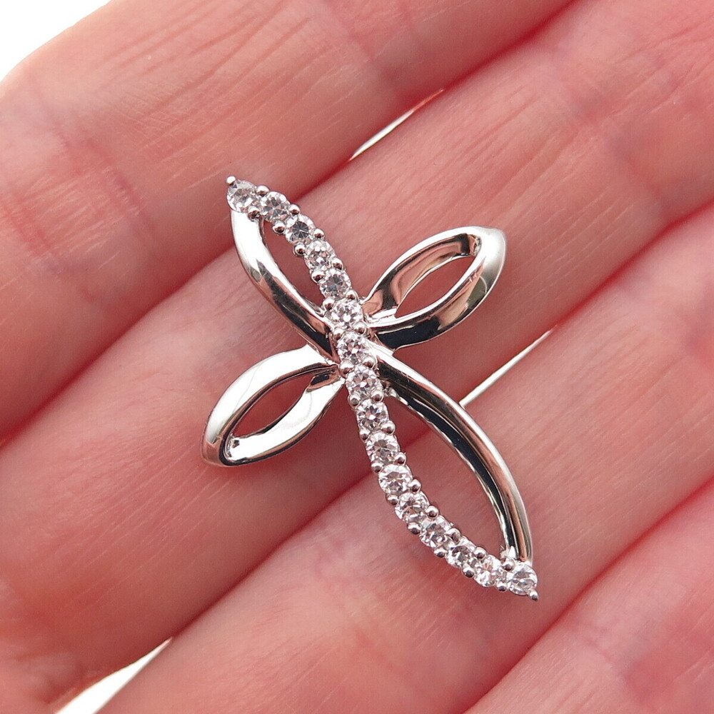 925 Sterling Silver Round-Cut C Z Floral Cross Slide Charm Pendant